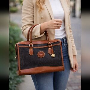 Dooney & Bourke Pebble Leather Satchel Brown Black Top Handle Purse *see Descrip